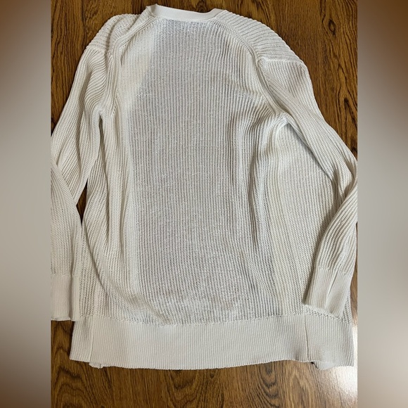 Theory Sweater Cardigan, White, small, MSRP $345 button up sheer ribbed - Picture 4 of 5